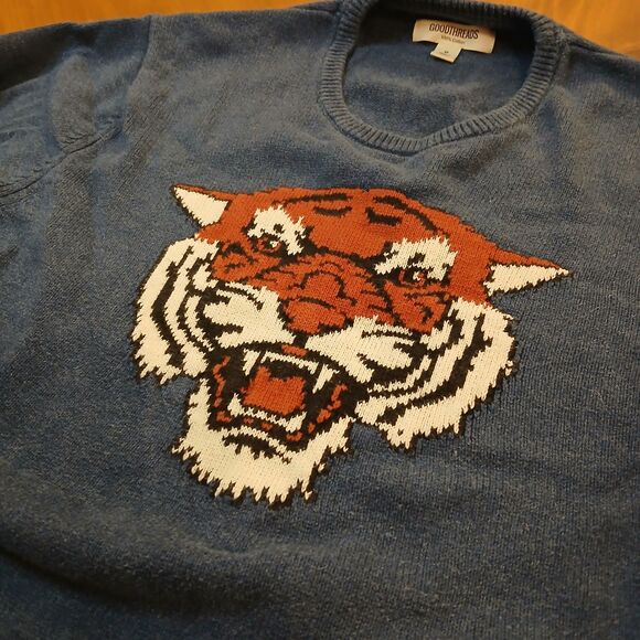 Goodthreads Tiger Blue Navy Knit Crewneck Sweater Men M Cotton - Picture 2 of 7